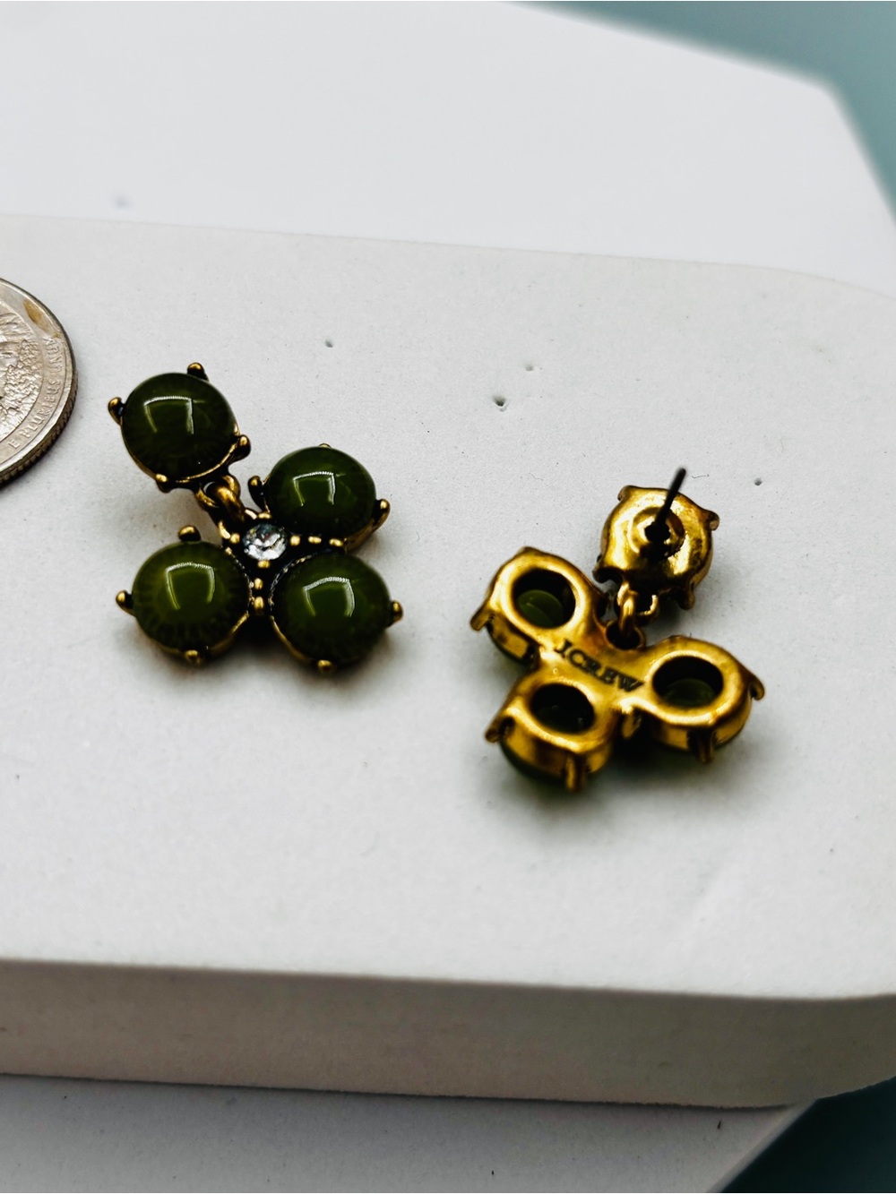 J.Crew Vintage Gold Plated Resin Crystals Drop Earrings flawed - Picture 3 of 3